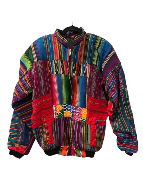 Unbranded Jackets & Blazers - Vintage 90s Guatemalan Patchwork Bomber Jacket Woven Boho Hippie Festival Medium